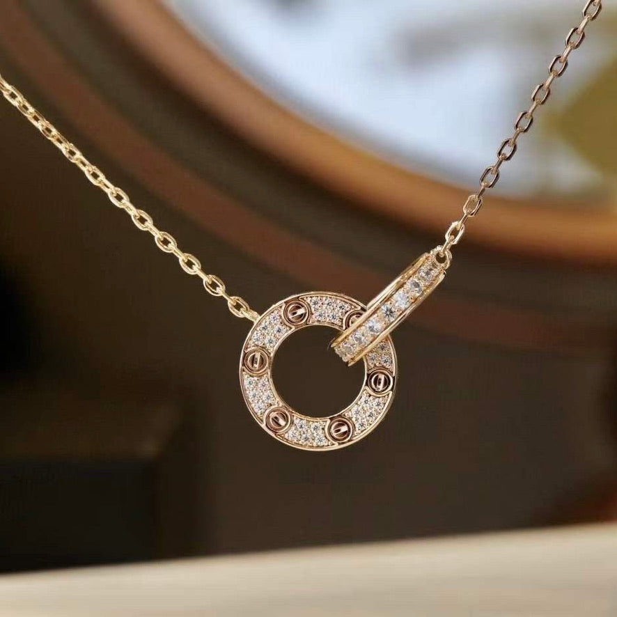 [Polaidi Jewelry]LOVE 7.6MM NECKLACE ROSE GOLD AND SILVER  FULL DIAMOND