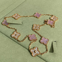 [Perlaura Jewelry ]CLOVER 10 MOTIFS DIAMOND PINK MOP NECKLACE