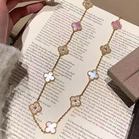 [Perlaura Jewelry ]CLOVER 20 MOTIFS DIAMOND PINK MOP NECKLACE