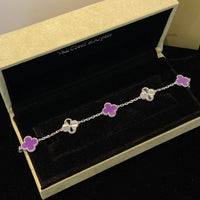 [Perlaura Jewelry ]CLOVER  5 MOTIFS  PURPLE VIOLET BRACELET SILVER
