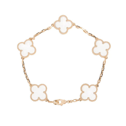 [：Polaidi Jewelry]CLOVER 5 MOTIF ROCK CRYSTAL PINK GOLD BRACELET