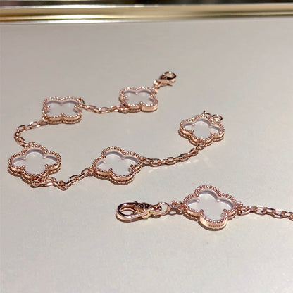 [：Polaidi Jewelry]CLOVER 5 MOTIF ROCK CRYSTAL PINK GOLD BRACELET