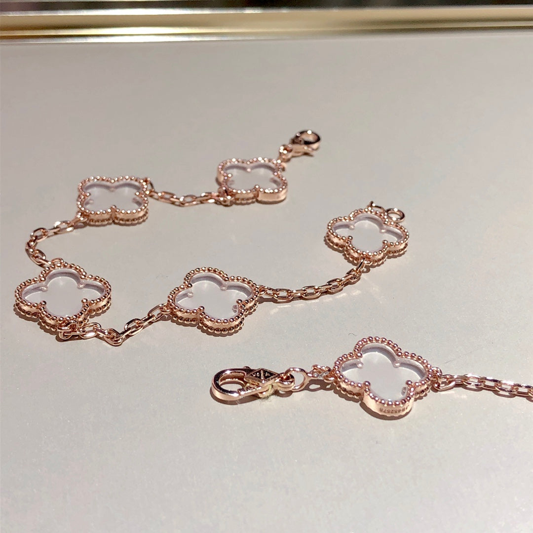 [Polaidi Jewelry]クローバー 5モチーフ ロッククリスタル ブレスレット