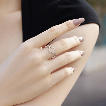 [Polaidi Jewelry]Hollow Design Four-Leaf Clover Flower Shape Ring