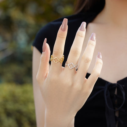 [Polaidi Jewelry]Hollow Design Four-Leaf Clover Flower Shape Ring