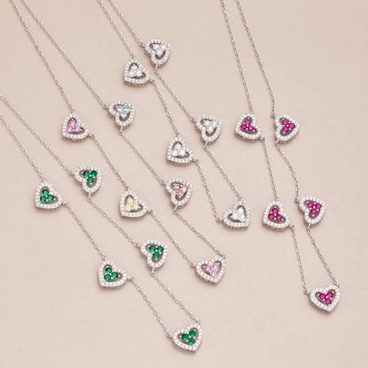 [Polaidi Jewelry]Sparkling Five Heart Necklace