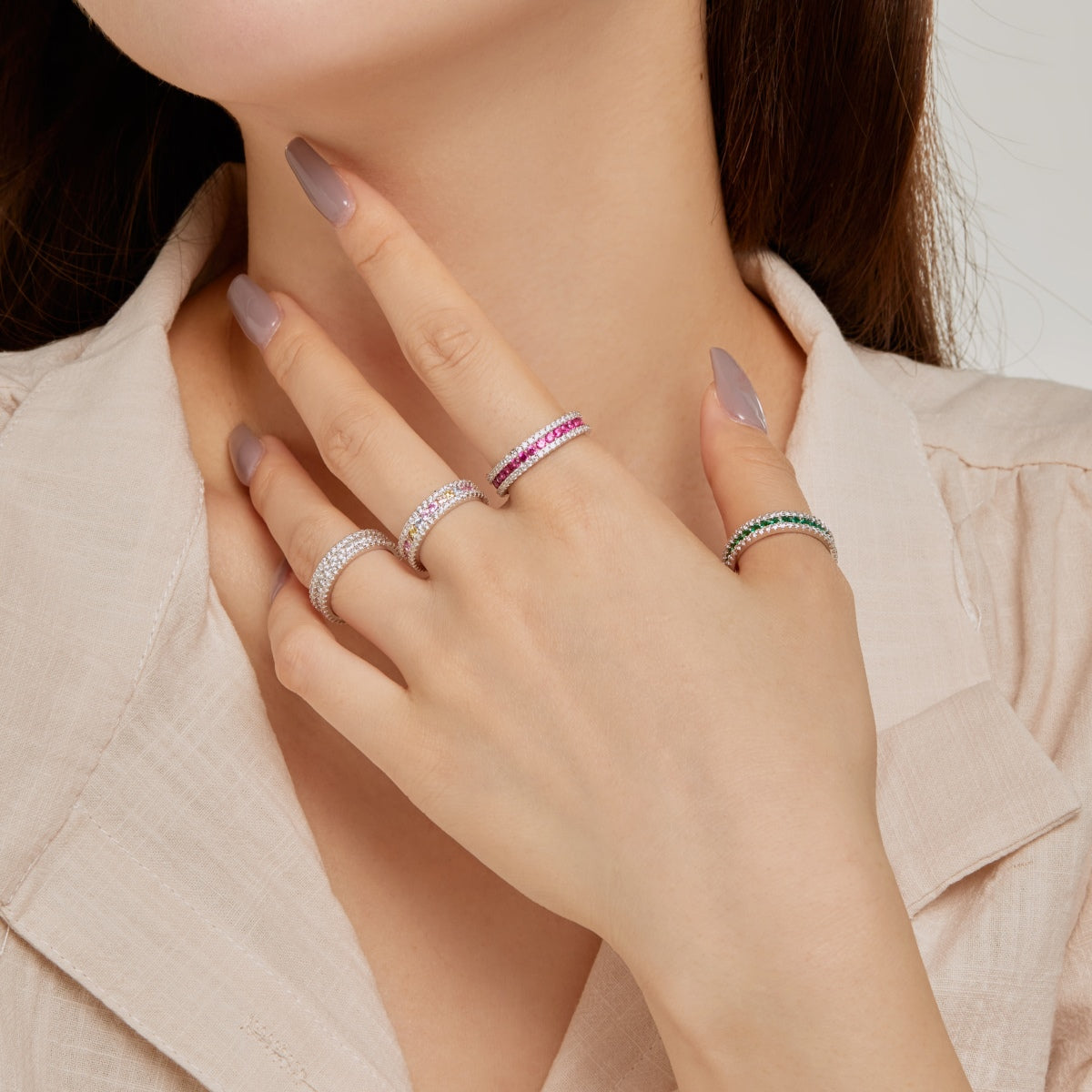 [Polaidi Jewelry]Delicate Colorful Round Cut Daily Ring