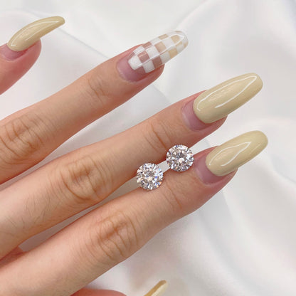 [Polaidi Jewelry]Stylish Shiny Round Center Stone Stud Earrings