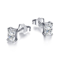 [Perlaura Jewelry ]Stylish Shiny Rectangular Center Stone Stud Earrings