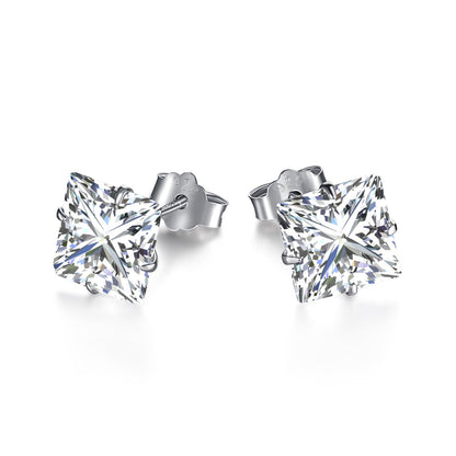 [Polaidi Jewelry]Stylish Shiny Square Center Stone Stud Earrings