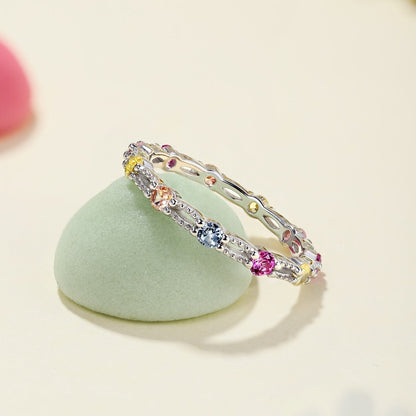 [Polaidi Jewelry]Sparkling Colorful Round Cut Tennis Ring