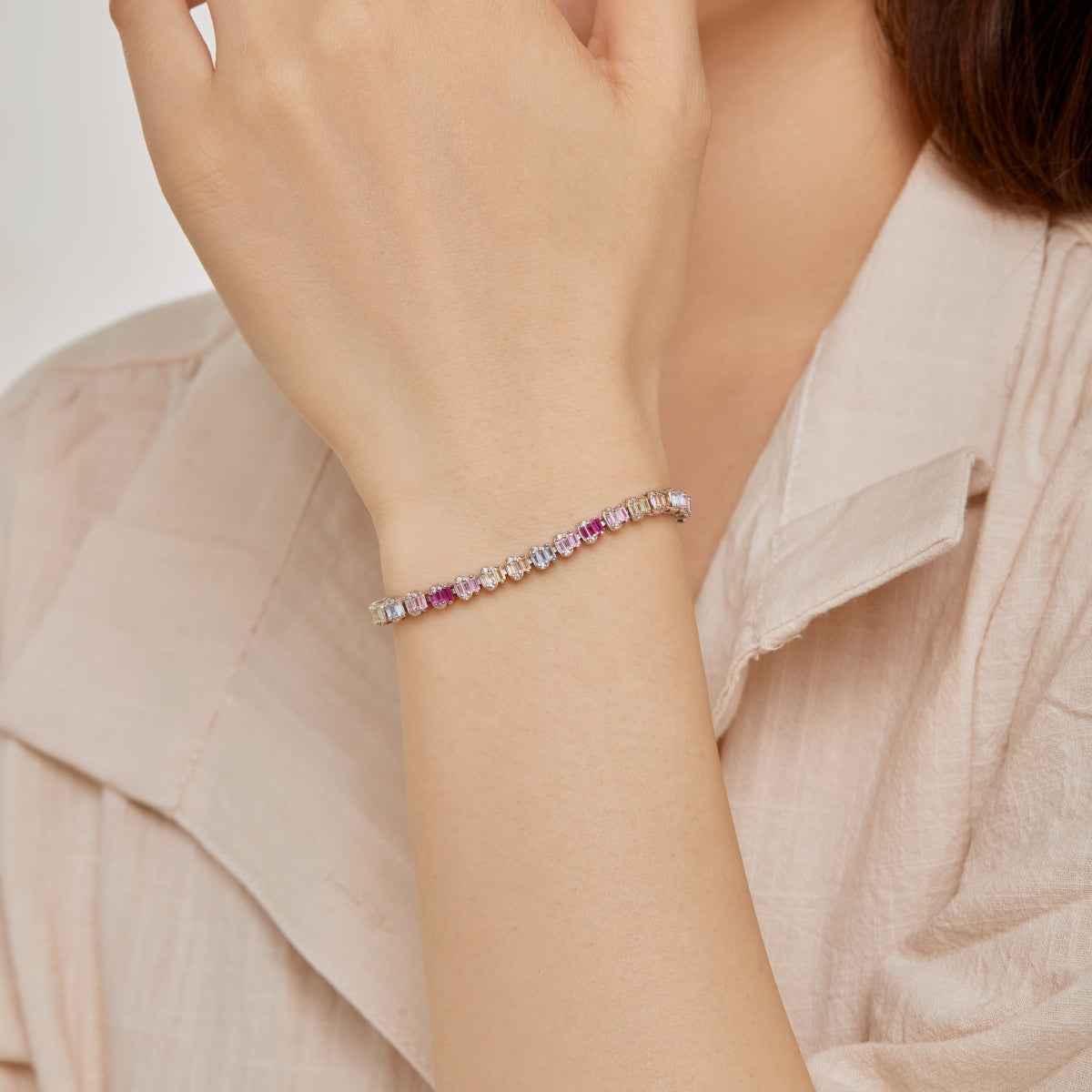 [Polaidi Jewelry]Delicate Colorful Emerald Cut Party Bracelet