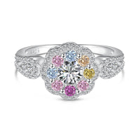 [Perlaura Jewelry ]Delicate Colorful Round Cut Flower Shape Wedding Ring