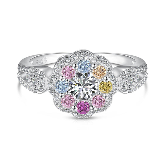 [Polaidi Jewelry]Delicate Colorful Round Cut Flower Shape Wedding Ring
