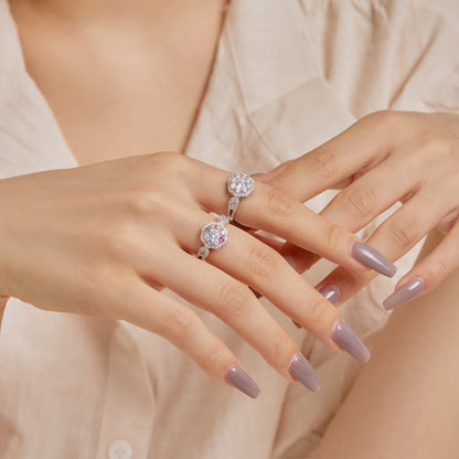 [Polaidi Jewelry]Delicate Colorful Round Cut Flower Shape Wedding Ring