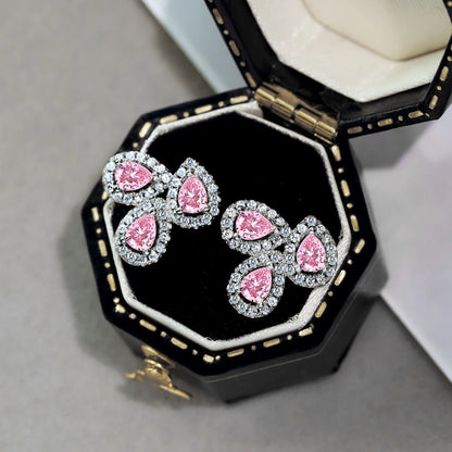 [Polaidi Jewelry]Ornate Flower Shape Pear Cut Lover Earrings