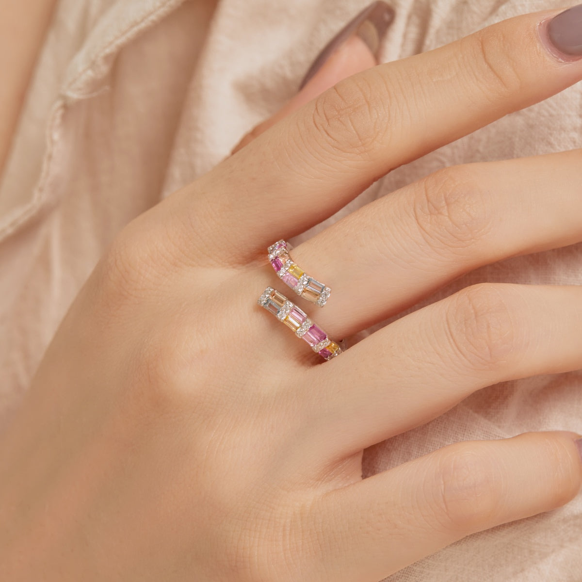 [Polaidi Jewelry]Charming Colorful Radiant Cut Adjustable Daily Ring