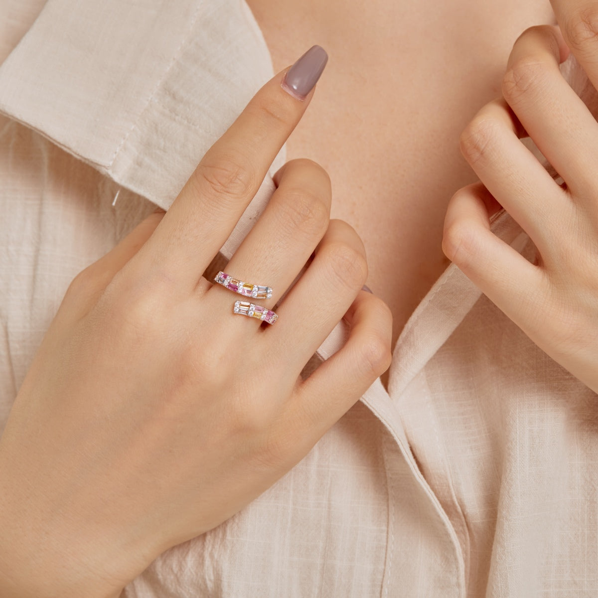 [Polaidi Jewelry]Charming Colorful Radiant Cut Adjustable Daily Ring