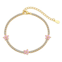 [Perlaura Jewelry ]Sparkling Flower Shape Tennis Bracelet