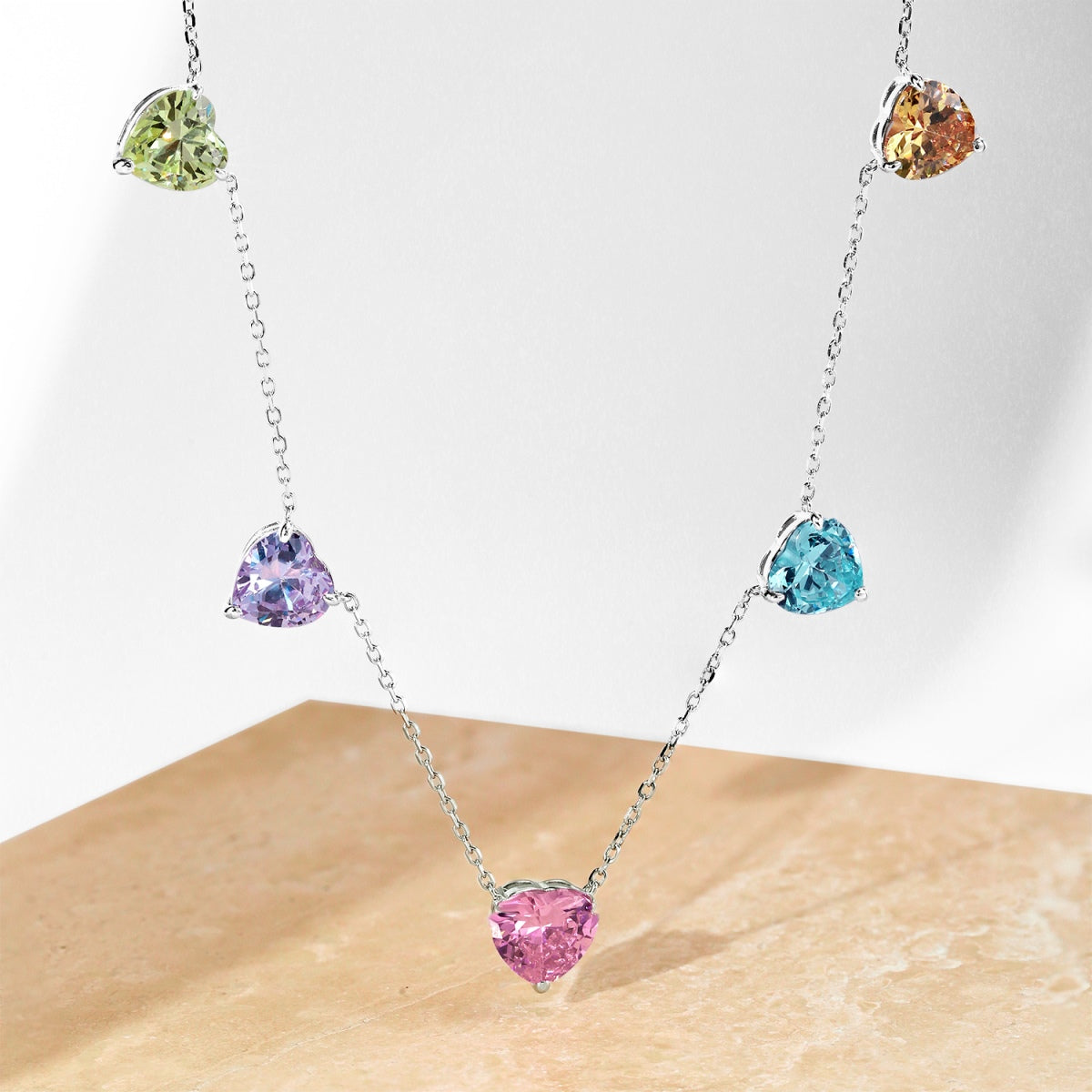 [Polaidi Jewelry]Sparkling Colorful Heart Cut Necklace
