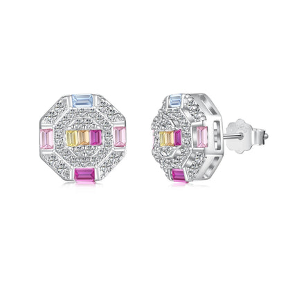[Polaidi Jewelry]Ornate Colorful Octagon Shape Daily Earrings