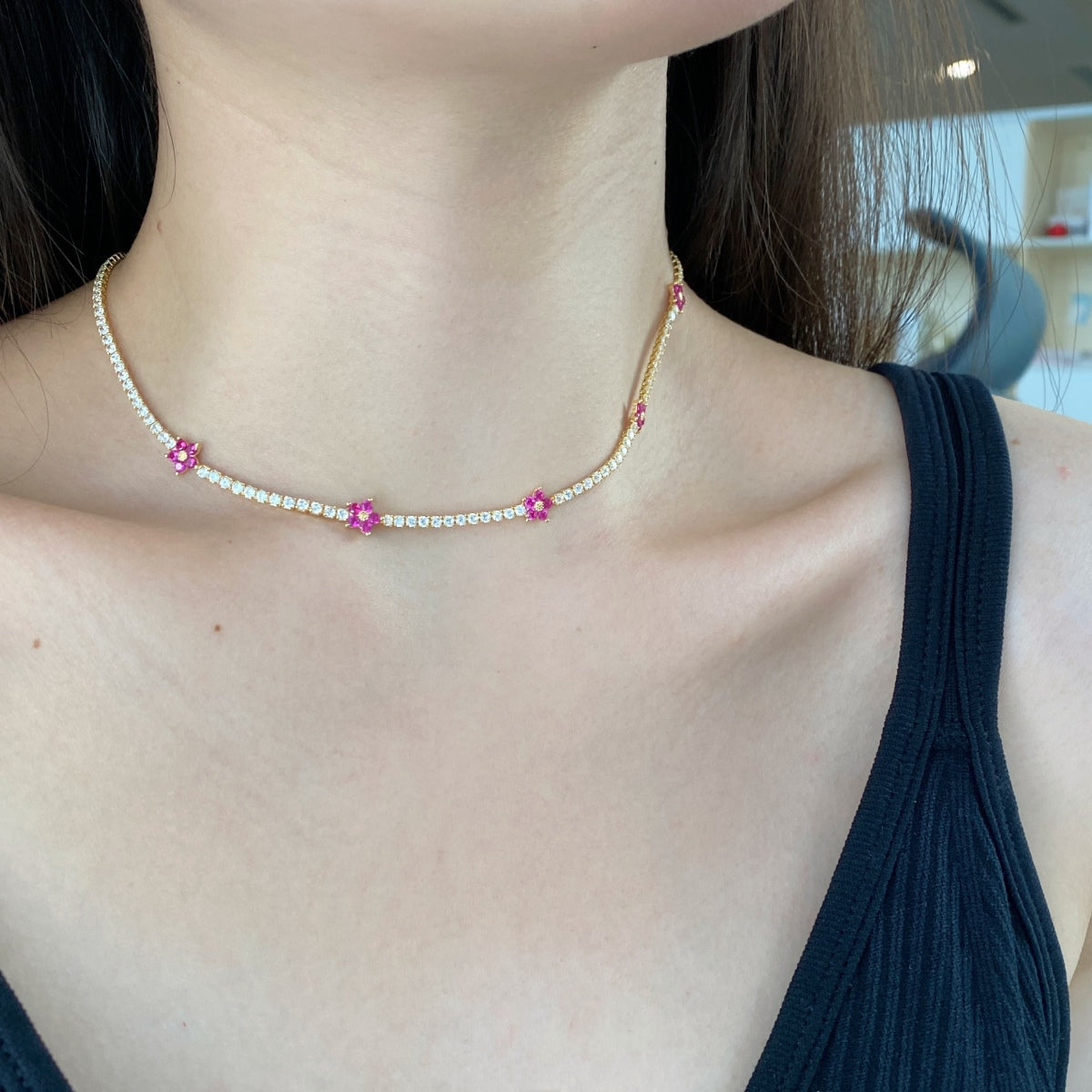 [Polaidi Jewelry]Luxurious Colorful Flower Tennis Necklace