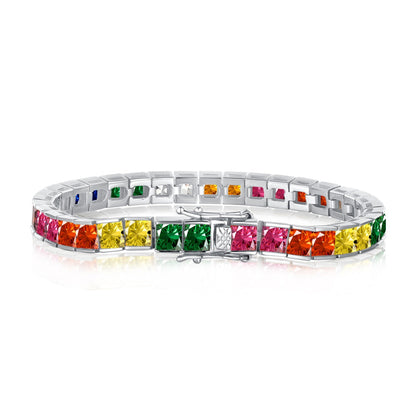 [Polaidi Jewelry]Radiant Colorful Princess Cut Tennis Bracelet