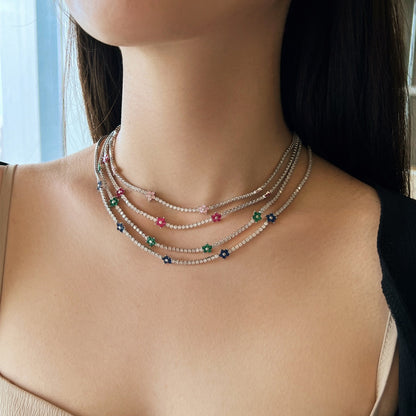 [Polaidi Jewelry]Luxurious Colorful Flower Tennis Necklace
