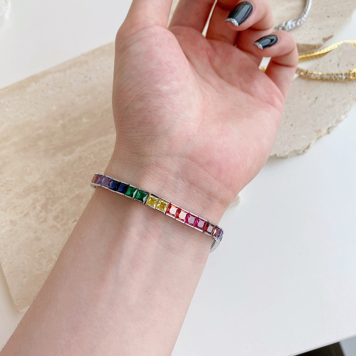 [Polaidi Jewelry]Radiant Colorful Princess Cut Tennis Bracelet