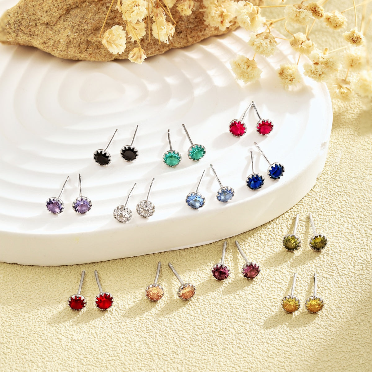 [Polaidi Jewelry]Sparkling Colorful Round Shape Earrings