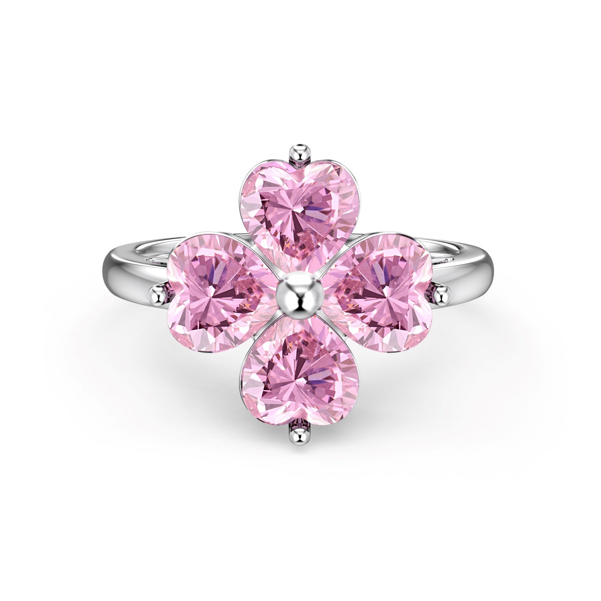 [Polaidi Jewelry]Heart-shaped Four-Leaf Clover Ball Ring