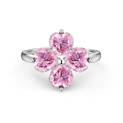 [Polaidi Jewelry]Heart-shaped Four-Leaf Clover Ball Ring
