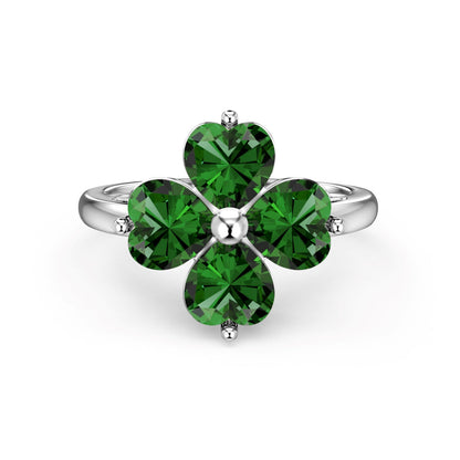 [Polaidi Jewelry]Heart-shaped Four-Leaf Clover Ball Ring