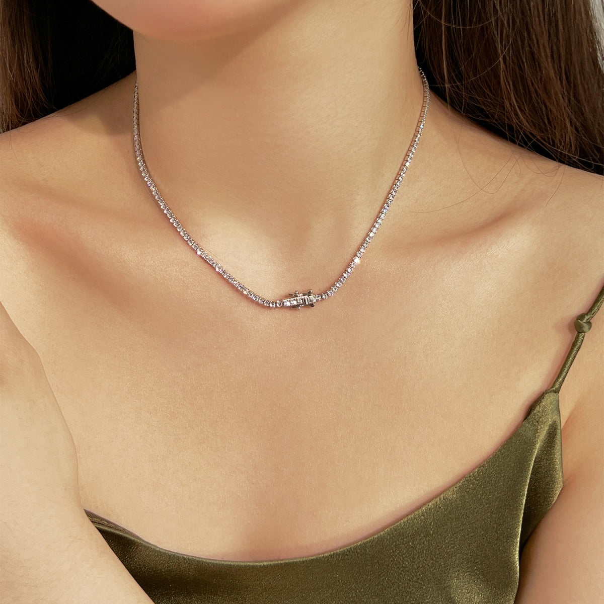 [Polaidi Jewelry]Delicate Round Shape Tennis Necklace