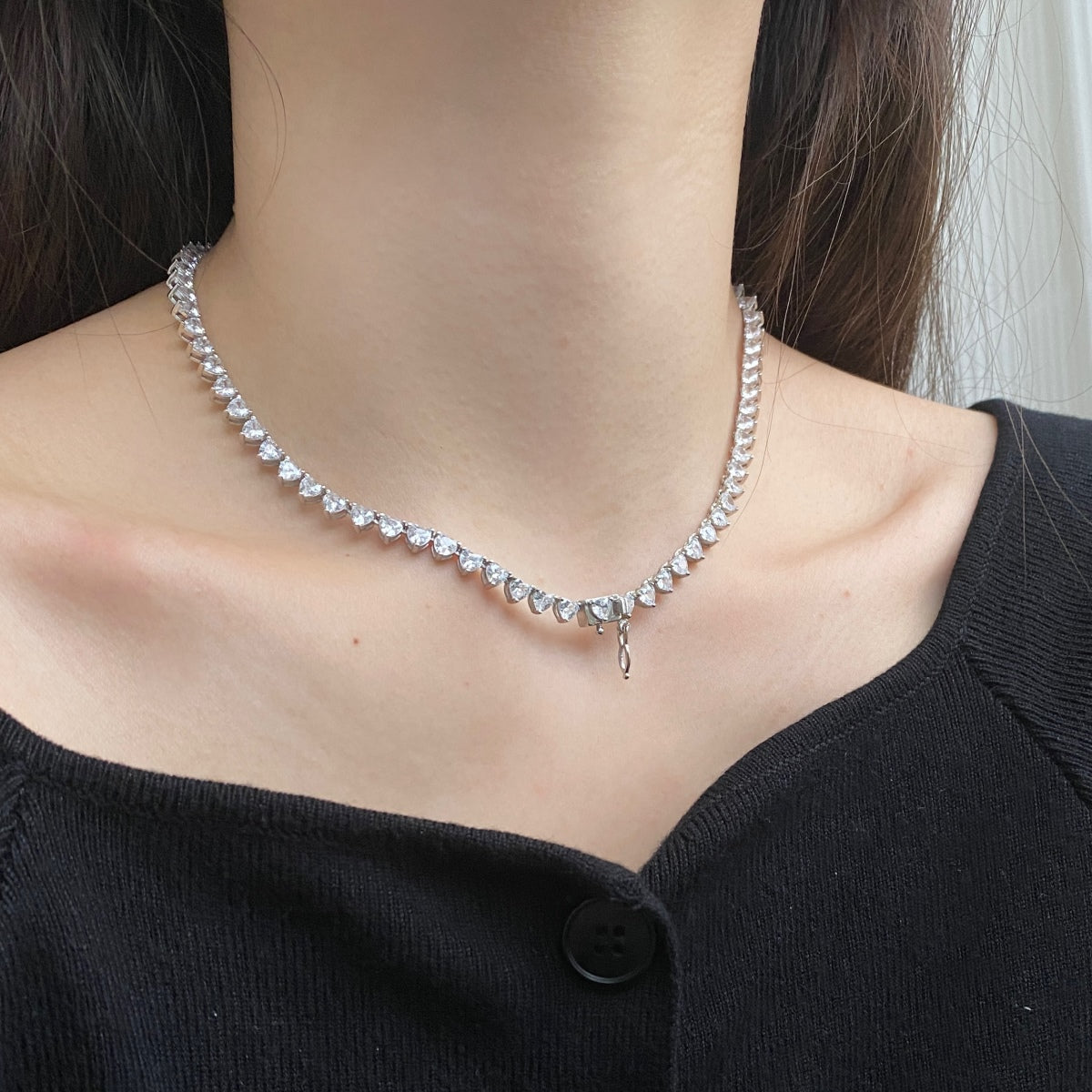 [Polaidi Jewelry]Ornate Heart Cut Tennis Necklace