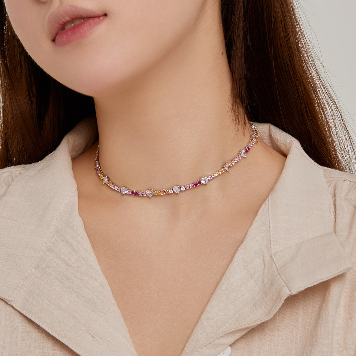 [Polaidi Jewelry]Delicate Colorful Rainbow Tennis Chain
