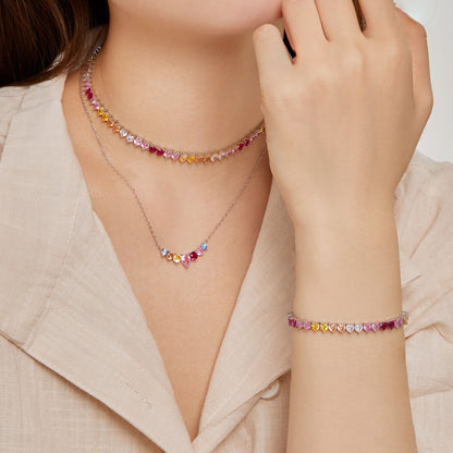 [Polaidi Jewelry]Sparkling Colorful Full Heart Tennis Necklace