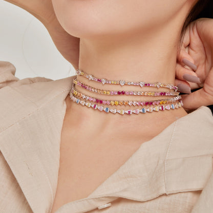 [Polaidi Jewelry]Sparkling Colorful Full Heart Tennis Necklace