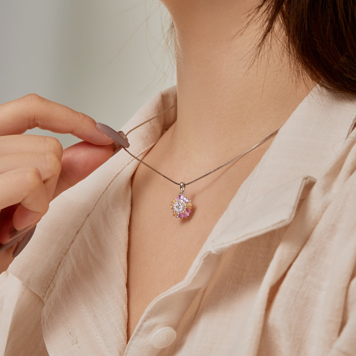 [Polaidi Jewelry]Charming Flower Colorful Necklace