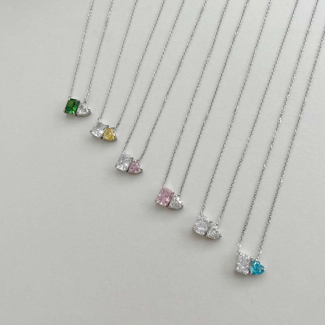 [Polaidi Jewelry]Dazzling Square & Heart Shape Necklace