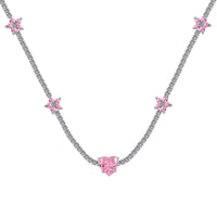 [Perlaura Jewelry ]Dazzling Pink Heart Flower Necklace