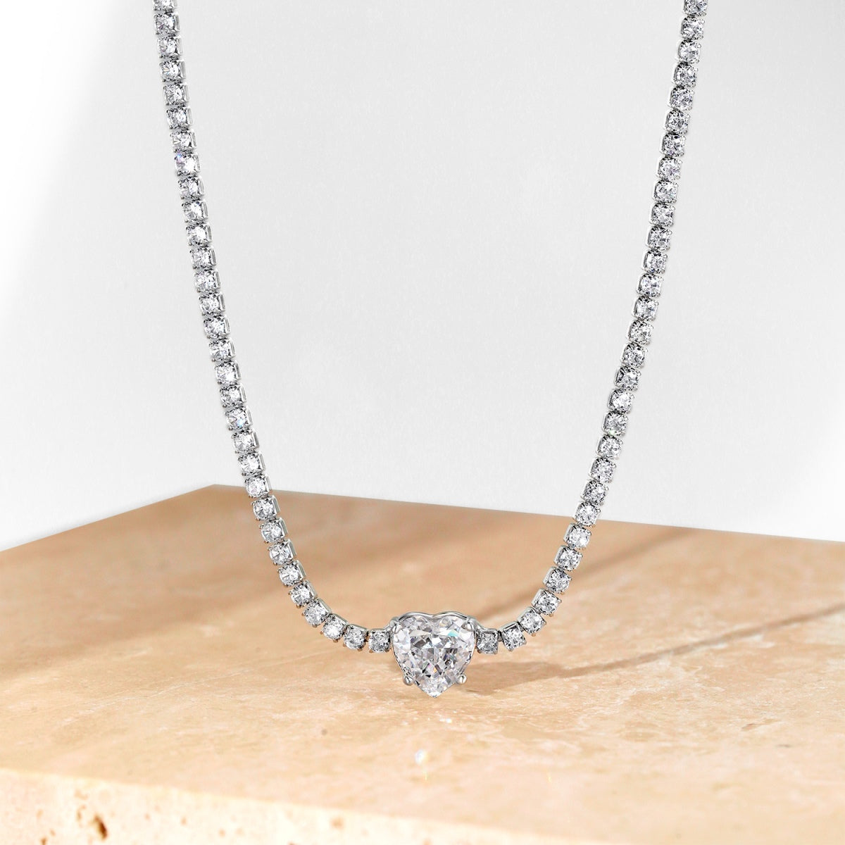 [Polaidi Jewelry]2.0 Carat Sparkling Tennis Heart Cut Necklace
