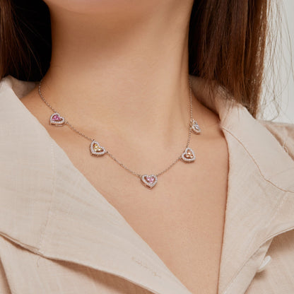 [Polaidi Jewelry]Sparkling Five Heart Necklace