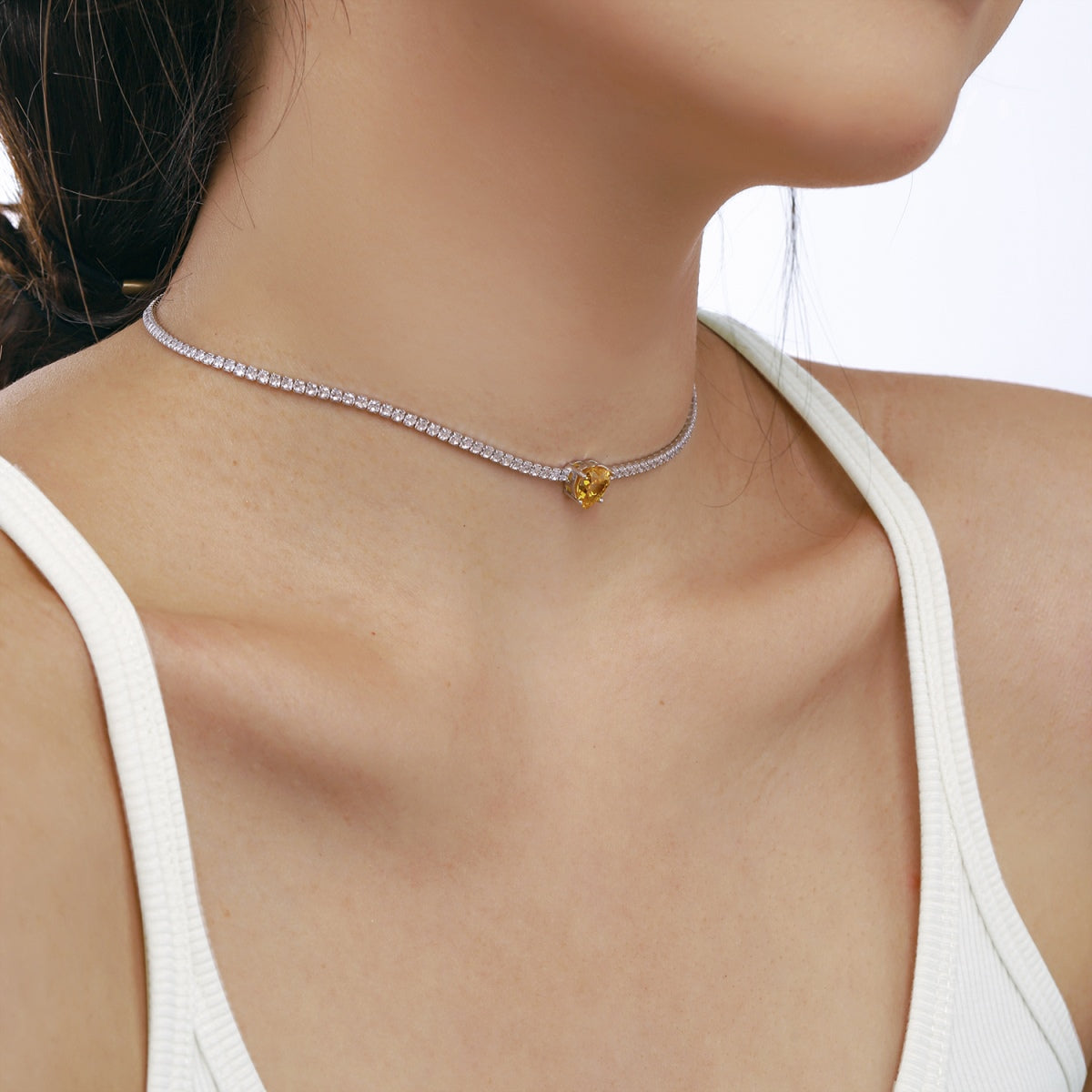 [Polaidi Jewelry]2.0 Carat Sparkling Tennis Heart Cut Necklace