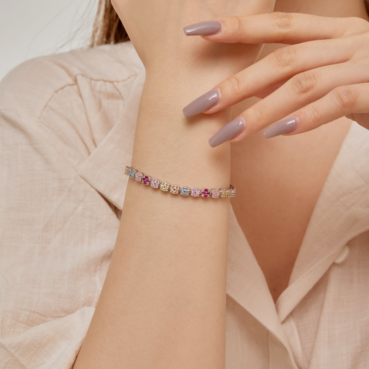 [Polaidi Jewelry]Delicate Colorful Emerald Cut Daily Bracelet