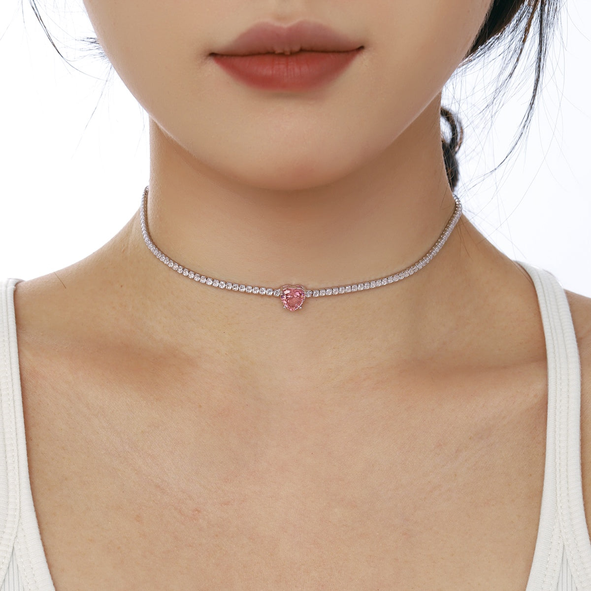 [Polaidi Jewelry]2.0 Carat Sparkling Tennis Heart Cut Necklace