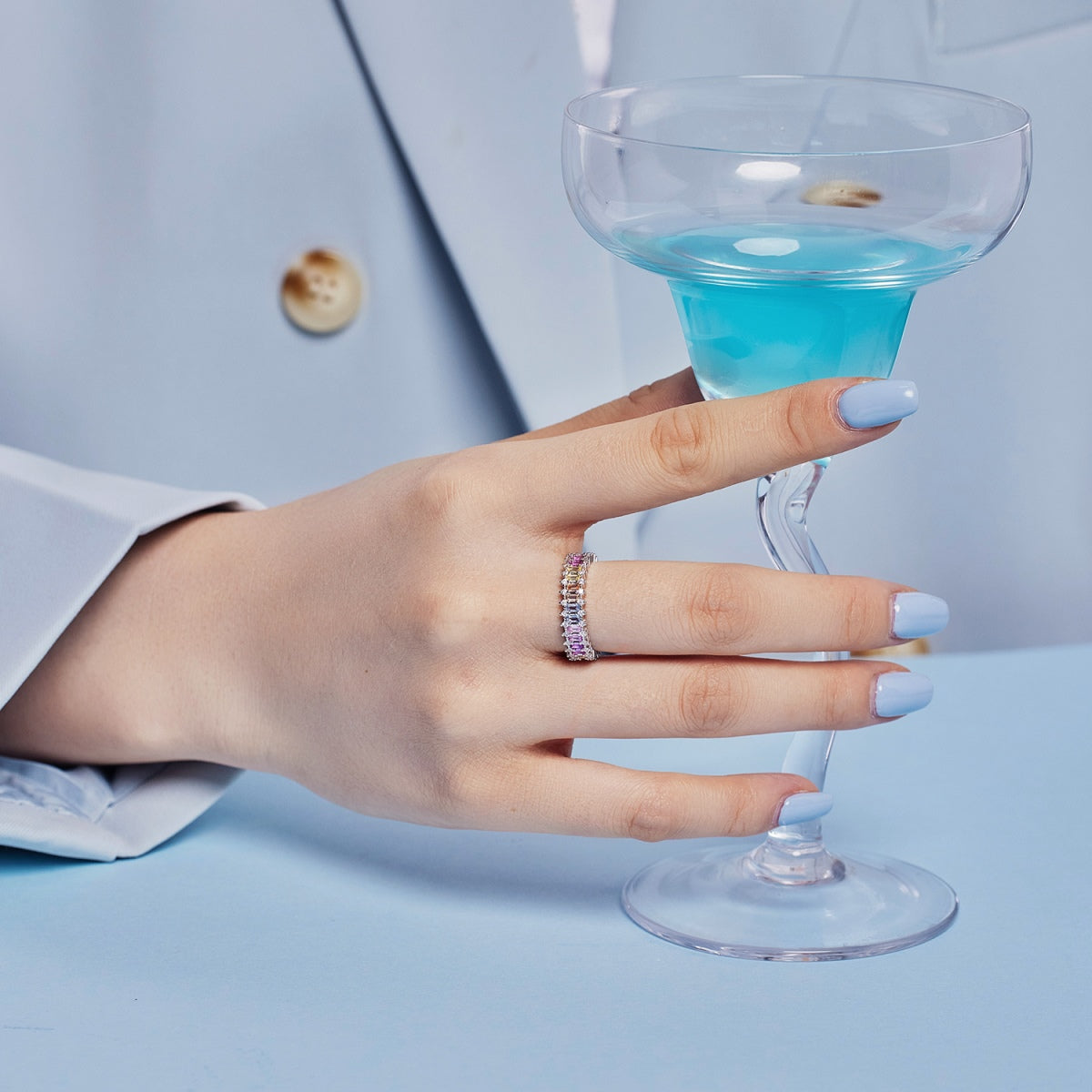 [Polaidi Jewelry]Splashy Ornate Emerald Cut Cocktail Ring