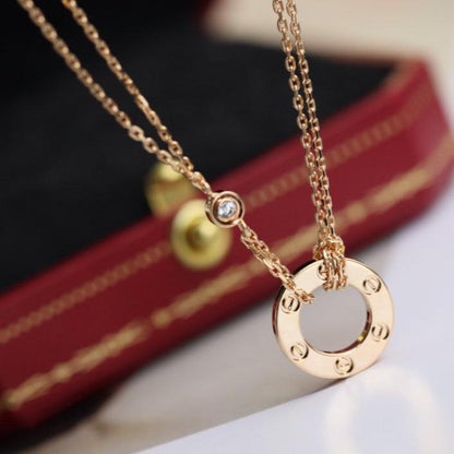 [：Polaidi Jewelry]LOVEネックレス アジャスタブル ローズゴールド 2ダイヤモンド