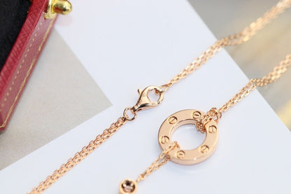 [：Polaidi Jewelry]LOVEネックレス アジャスタブル ローズゴールド 2ダイヤモンド