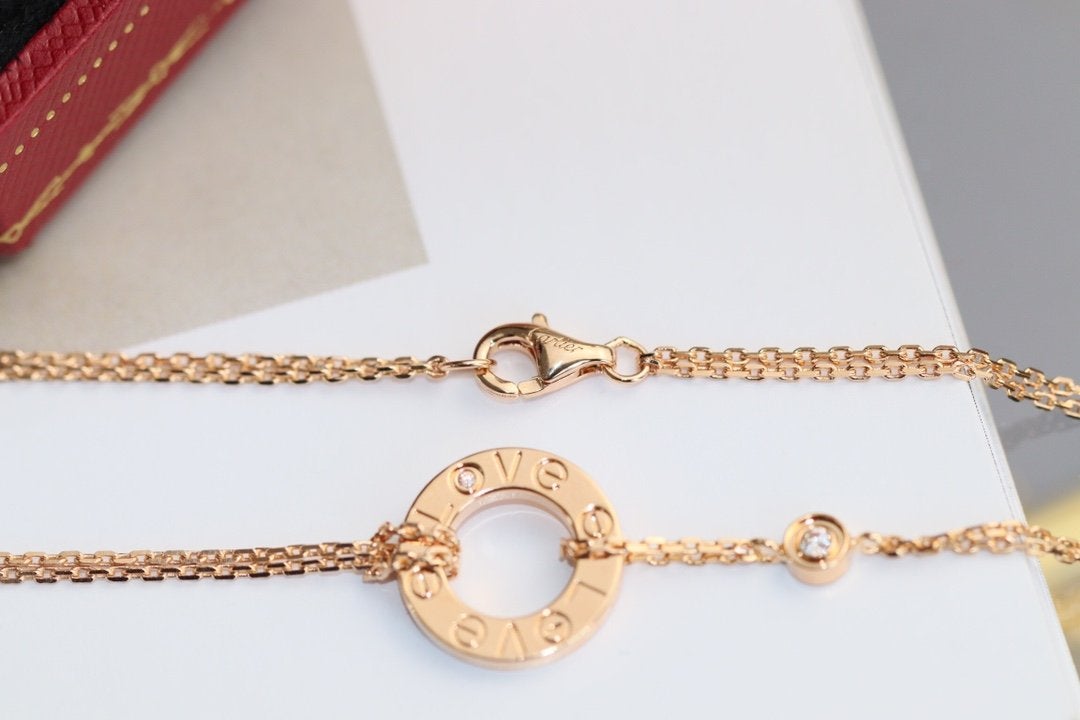 [：Polaidi Jewelry]LOVEネックレス アジャスタブル ローズゴールド 2ダイヤモンド